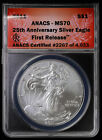 2011 American Silver Eagle Anacs Ms 70 | Unc Bu First Release 25Th Anniversary