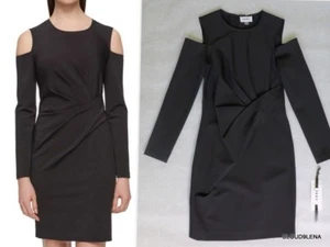 NWT DKNY Donna Karan Size 4 Cold Shoulder Long Sleeve Draped Waist Sheath Dress - Picture 1 of 10