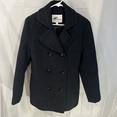 KC Collections Coat Woman’s S Black Peacoat Wool Blend Pockets Buttons - Image 1 of 4