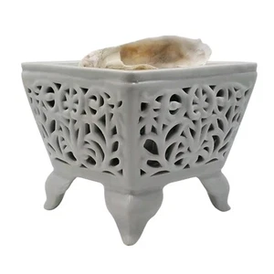 White Filigree Porcelain Pottery Planter Weathered Shells Home Decor Potpourri - Picture 1 of 10