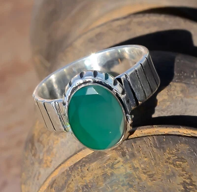 Green Onyx Oval Gemstone Ring 925 Sterling Silver Handmade Gifted Man's Jewelry - Image 1 of 4