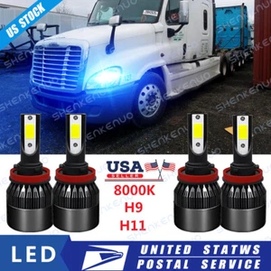 For Freightliner Cascadia 2008-2016 -4X H9+H11 LED Headlight Bulb Hi-Low Beam - Picture 1 of 12