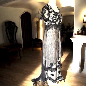 Regency Edwardian Titanic Fancy Dress costume empire waist Beaded Black 1900s - Picture 1 of 11