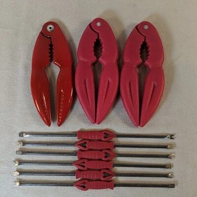 Red Lobster Claw Cracker Pick Fork Lot Set Plastic Metal Tool Seafood Nut Crab - Image 1 of 4