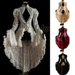 Steampunk Corset Dress Plus Size Gothic Long Renaissance Breathable Lace Dress - Picture 1 of 10