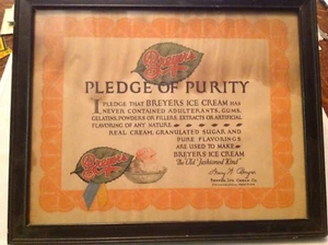 Breyer's Ice Cream Framed Pledge Of Purity Vintage Diploma - Picture 1 of 6