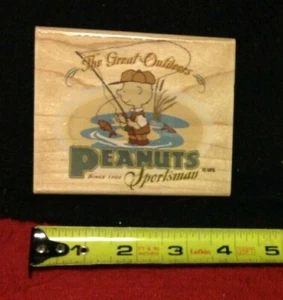 Vintage RARE Stampabilities KR1015 Peanuts Sportsman Wooden Rubber Stamp Fishing - Picture 1 of 5