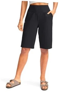 Women's 12" Bermuda Long Shorts with Pockets High Waisted X-Large Black - Picture 1 of 8