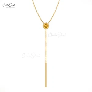 1/4 CT Citrine Round Gemstone 14k Solid Gold Lariat Christmas Necklace For Women - Picture 1 of 22