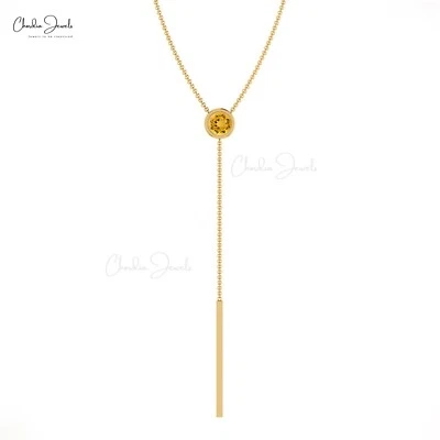 Collar de Navidad Lariat de oro macizo de 14 k con piedras preciosas redondas de citrino de 1/4 quilate para mujer Foto 1 de 4