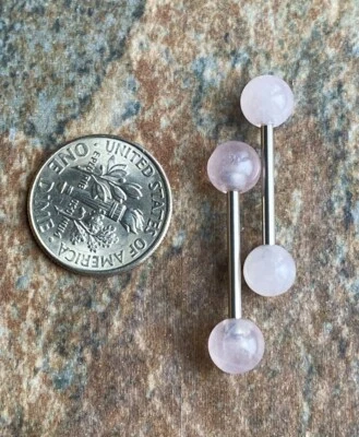 1 par de anillos para pezones cuarzo rosa piedras preciosas naturales 14 g 12 mm 316L barras de acero Foto 1 de 2