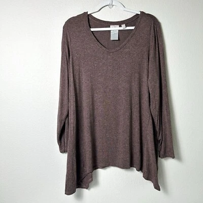 Logo Lori Goldstein Jaspe Knit Top Plus Size 1X Pink Long Sleeve V Neck A370303 - Image 1 of 4