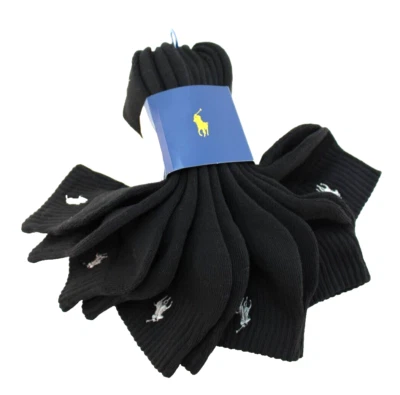 NWT POLO RALPH LAUREN 6 Pairs Size 6-12.5 Black / Silver Pony Men's Ankle Socks - Image 1 of 4