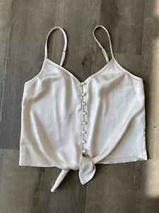 Women's Abercrombie & Fitch Champagne Ivory Tie Front Silky Tank Top-Medium - Picture 1 of 5