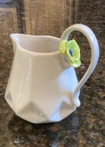 Anthropologie Geometric Creamer Ivory With Applied Yellow And Blue Flower EUC - Picture 1 of 6