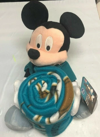 Jacksonville Jaguars RETRO LOGO Set - 14" Plush Mickey Mouse Jersey & Blanket Cover