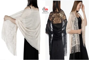 Women's Shawls and Wraps Lace Scarf with Fringe for Bridesmaid Party Off White" - Picture 1 of 5