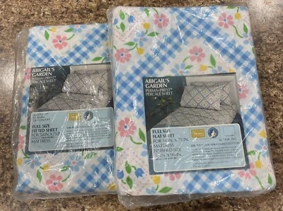SEARS ABIGAIL'S JARDÍN AZUL A CUADROS ESTAMPADO PATCHWORK JUEGO COMPLETO DE SÁBANAS PLANAS Y AJUSTADAS Foto 1 de 4