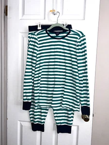 J.CREW Damen Pyjama Set gestreift Langarm 100% Baumwolle grün weiß Gr. L - Bild 1 von 14