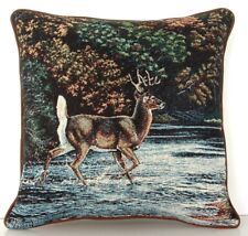 Deer- White Tailed Buck Deer Crossing The Water, Al Agnew Tapestry Pillow New