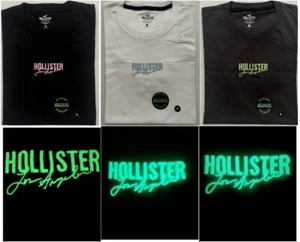 Hollister Men's Glow-In-The-Dark Graphic T-Shirt Curved Hem Logo Tee XS S M L XL - Picture 1 of 27