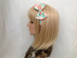 Pastel flower print headband hair bow girls retro vintage mint green peach cute - Foto 1 di 1