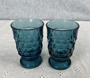 Vintage Whitehall Indiana Glas Kolonie Riviera blau türkis kubistischer Saft 2er Set - Bild 1 von 3