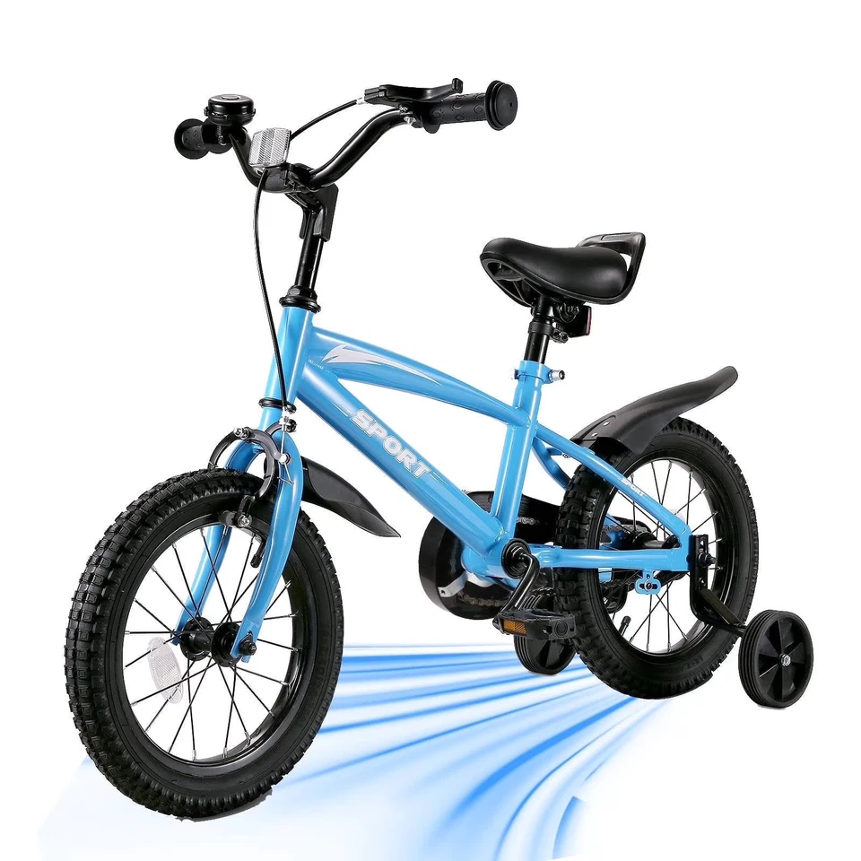 14 Inch Kids Bike Girls and Boys Blue Bike with Removable Training Wheels - Image 1 of 4