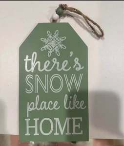 There’s Snow Place Like Home Tag Shape Wood Sign Beads Snowflake 7.5”x4.25” NEW - Picture 1 of 2