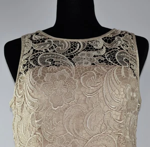 Adrianna Papell Sz 10P Sheath Sleeveless Dress Beige Floral Paisley Lace Crochet - Picture 1 of 15