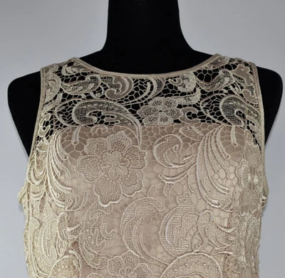 Adrianna Papell Sz 10P Sheath Sleeveless Dress Beige Floral Paisley Lace Crochet - Image 1 of 4