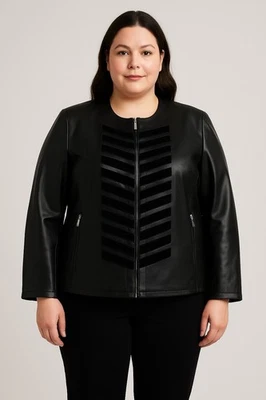 Chaqueta de cuero negra Pamela McCoy apliques de gamuza talla grande 3XL artística vintage nueva Foto 1 de 4