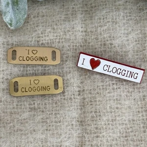 I Love Clogging Set Pin und Schuh Charms Gold Rot Weiß Tanz Accessoires  - Bild 1 von 2