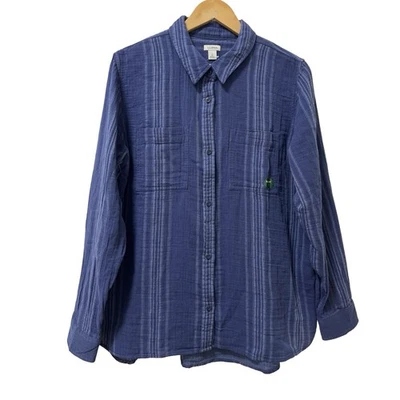 Camisa LL Bean Mujer Nube Gasa Algodón Abotonada Talla L Azul Costera Playa Nueva con Etiquetas Foto 1 de 4
