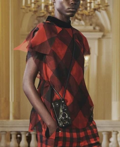Sacai R/22 Red & Black Buffalo-Plaid Chiffon Blouse, Size US M - Bild 1 von 10