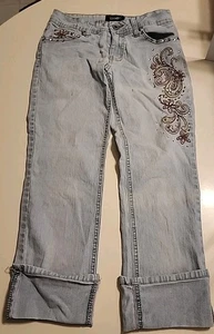 Vtg Angels Juniors Denim Capris Size 5-Rhinestones Flowers-Embroidery (See Pics - Picture 1 of 19