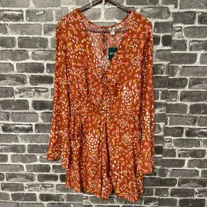 NWT ROXY Spirit Awakes Long Sleeve Romper orange pink floral pockets LARGE L - Picture 1 of 14