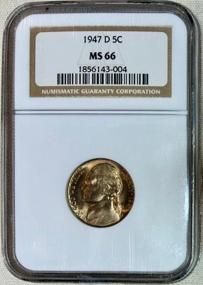 Beautiful Golden-Toned 1947-D Jefferson Nickel, NGC MS-66 - Image 1 of 2