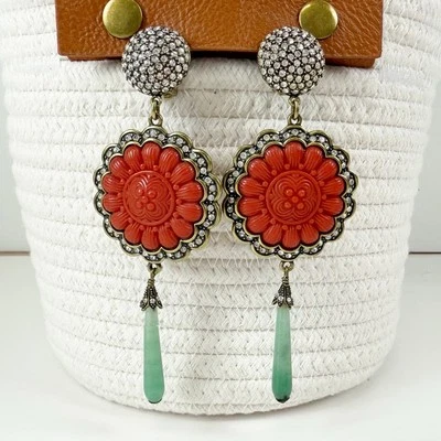 Pendientes Heidi Daus Chinois Cristal Colgante Clip Colgante Color Coral Jade Boho Foto 1 de 4