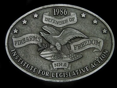 TD07109 VINTAGE 1986 **NRA ILA DEFENSOR DE ARMAS DE FUEGO LIBERTAD** HEBILLA DE CINTURÓN Foto 1 de 2