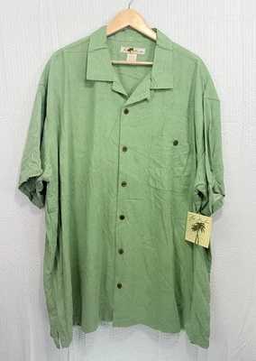 Camisa hawaiana 3XLT manga corta abotonada tejida verde claro Joe Marlin para hombre Foto 1 de 4