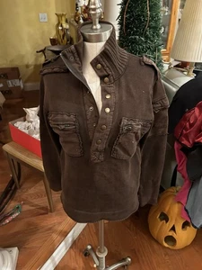 Twoce  Brown pullover Sweater w/ eplauts and snaps. stand up collar.pockets - Picture 1 of 7