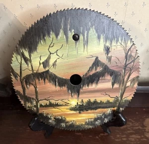Beautiful Hand Painted New Orleans Sunrise In The Swamp 7” Saw blade - Picture 1 of 4