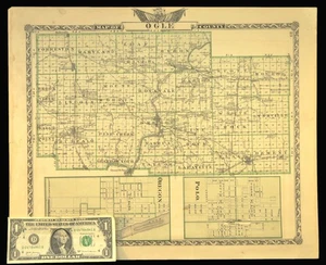 ca 1876 OGLE COUNTY Illinois Map Byron Mt Morris Polo Oregon Original Atlas - Picture 1 of 11