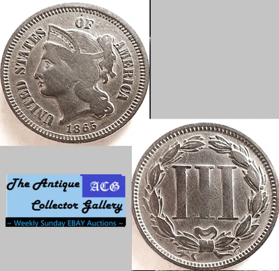 1865 US Phila Mint Copper-Nickel Three Cent Piece🪙 Civil War Era🪙 - Image 1 of 4