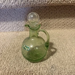 BISCHOFF Green Depression Crackle Art Glass Bottle DECANTER + Label Rare Item - Picture 1 of 5
