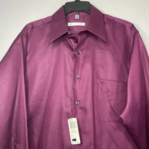 Geoffrey Beene Burgundy Sateen Dress Shirt Mens Large 16 1/2 34/35 25x32 NWT - Picture 1 of 10