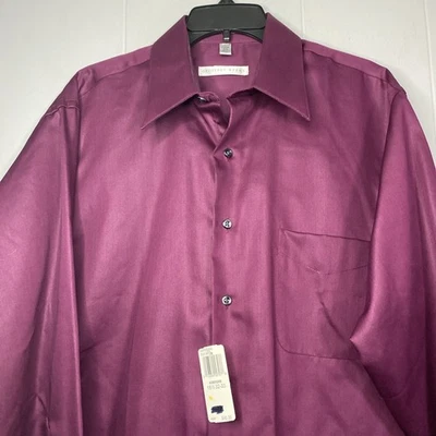 Geoffrey Beene Burgundy Sateen Dress Shirt Mens Large 16 1/2 34/35 25x32 NWT - Image 1 of 4