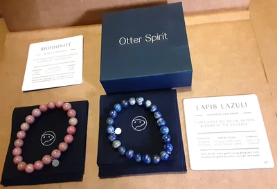 LOT OF 2 Otter Spirit Rhodonite & Lapis Lazuli Bead Bracelet-Authentic AAA grade - Image 1 of 4