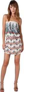 TIBI New York Dress Womens Size M 100% Silk Strapless Mini Aztec Tribal Peacock - Picture 1 of 12